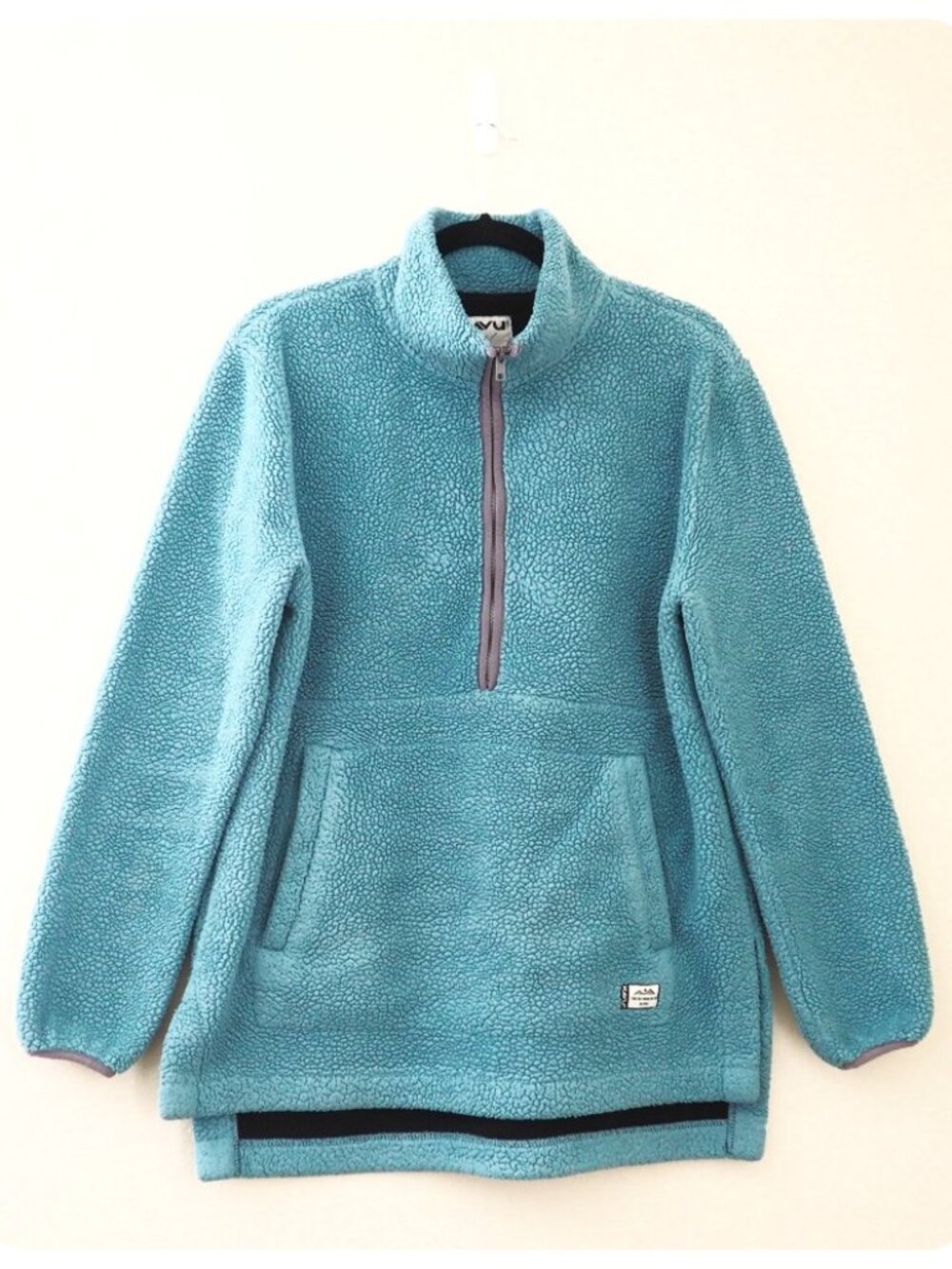 * Kavu Snowpack Aqua Blue Half Zip Pullover Kangaroo Pocket Fleece sz M